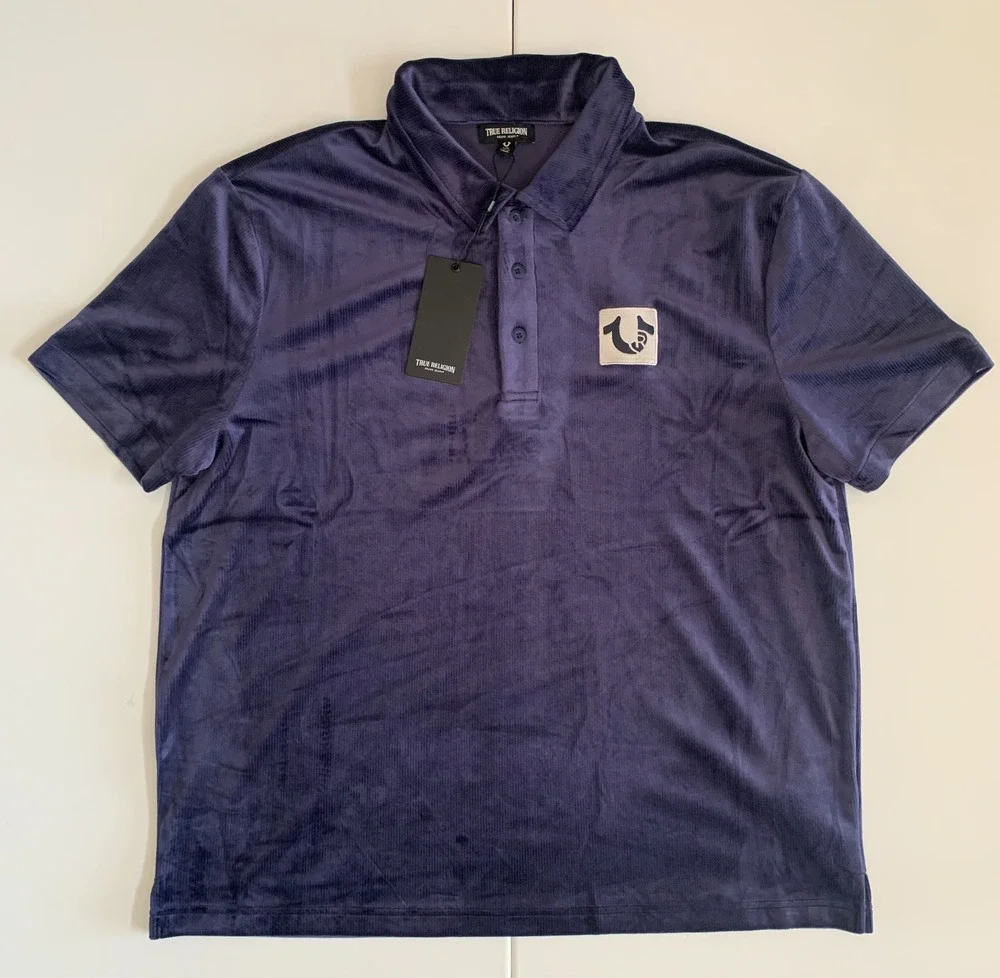 True Religion Men's Size L Short Sleeve Velour Polo Shirt Style 109788 Brand New